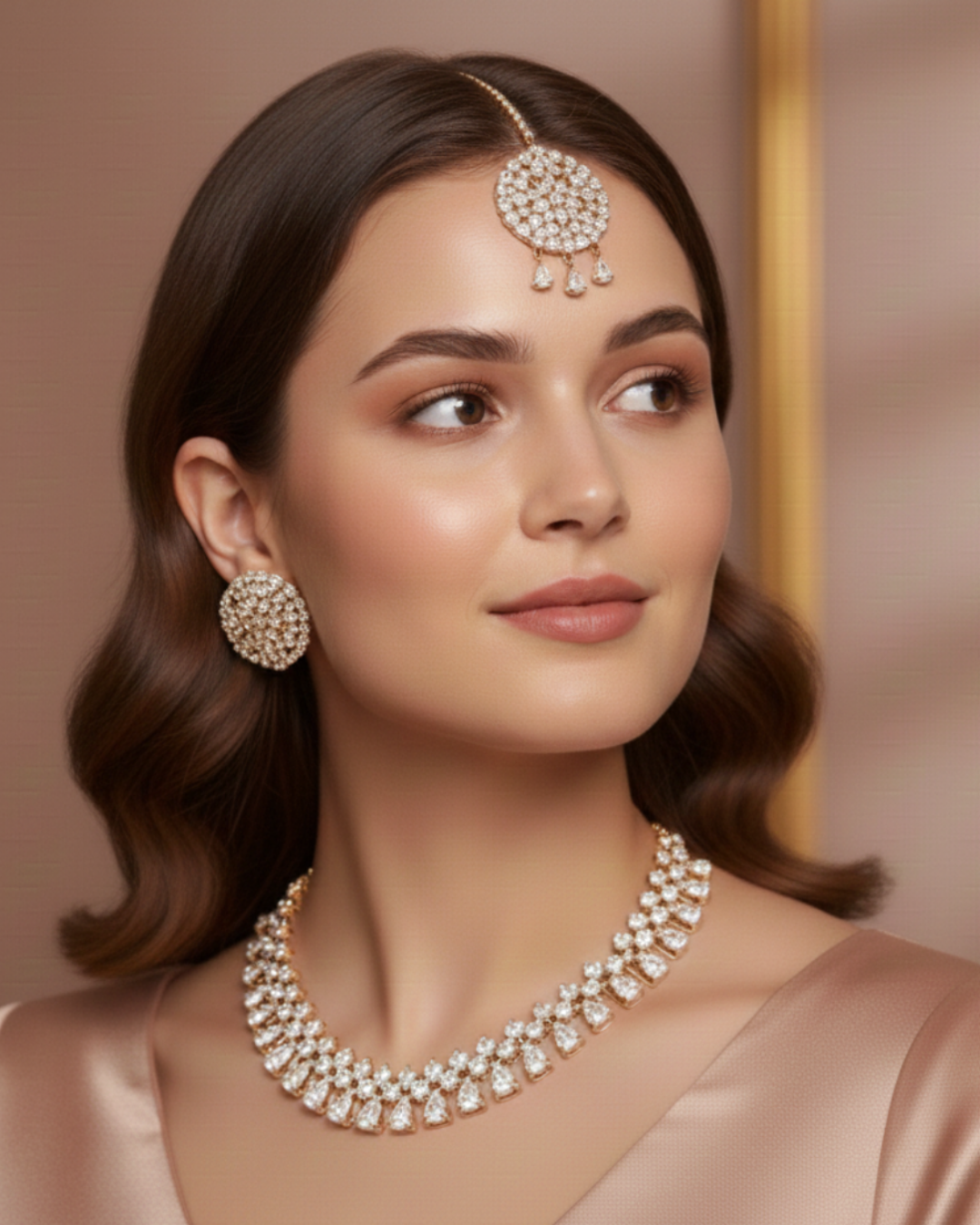 American Diamond Style Necklace Set - Rose Gold