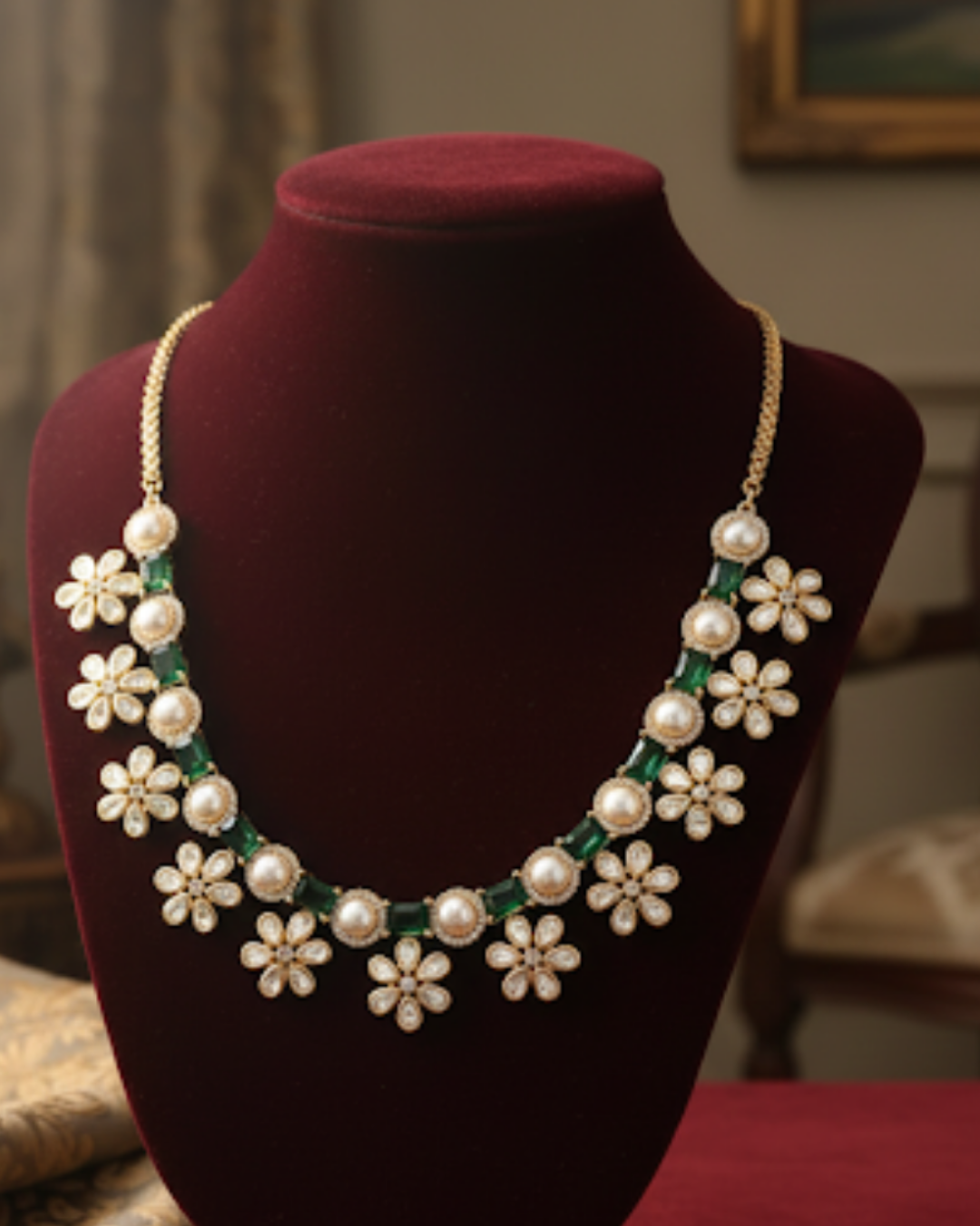 The Royal Emerald Bloom Necklace Set