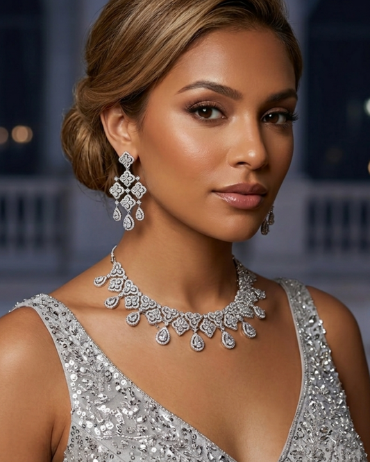 Cubic Zirconia Scalloped Bridal Set