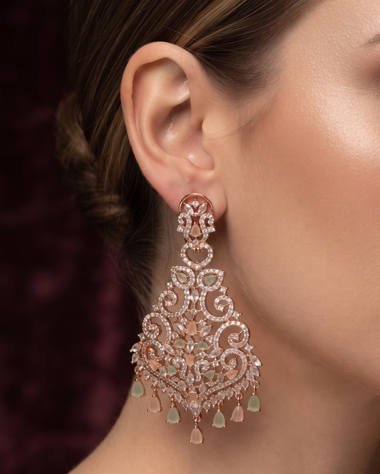 Cubic Zirconia Statement Earrings - Rose Gold/Pink-Mint