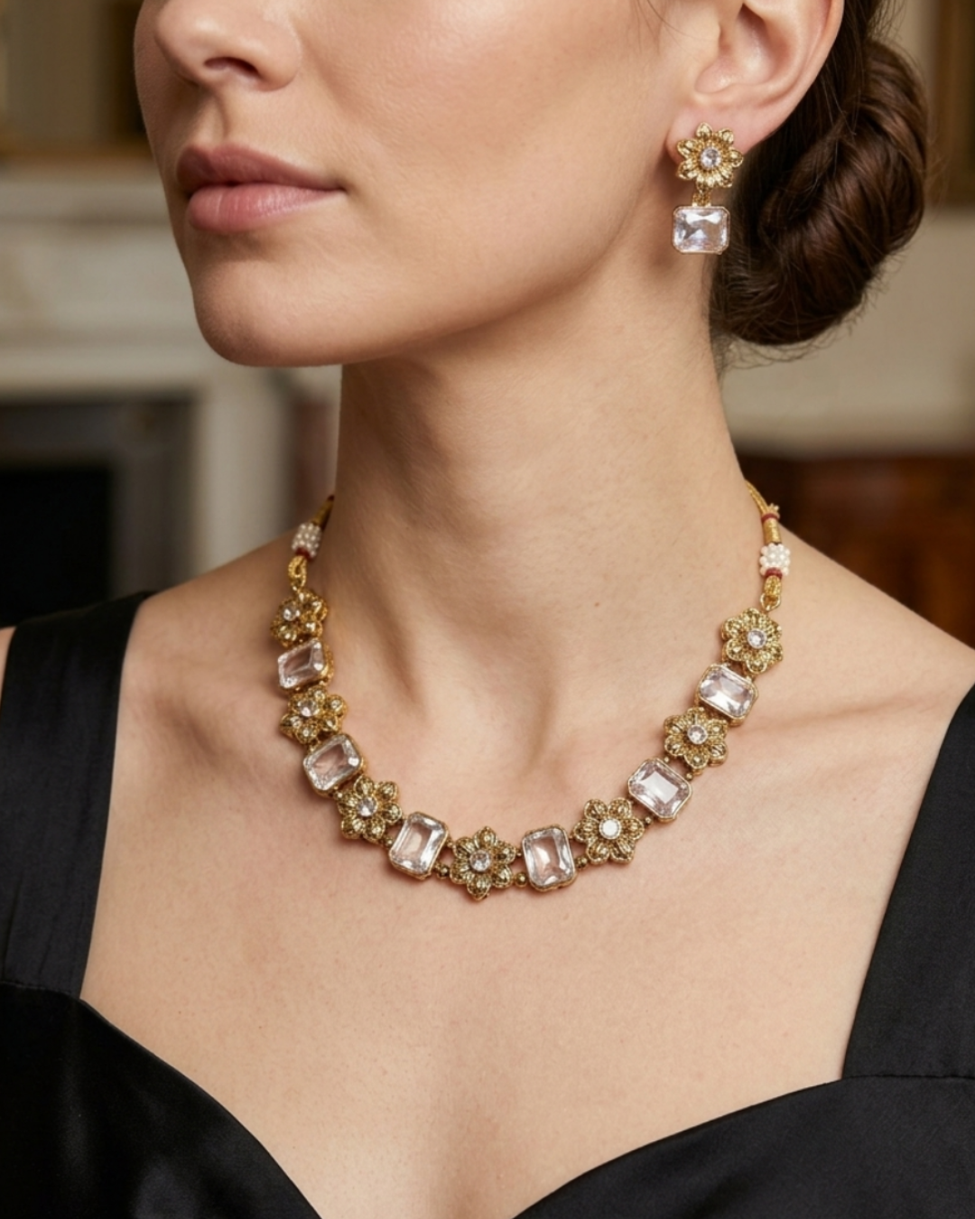 Radiant Crystal & Floral Gold-Tone Set