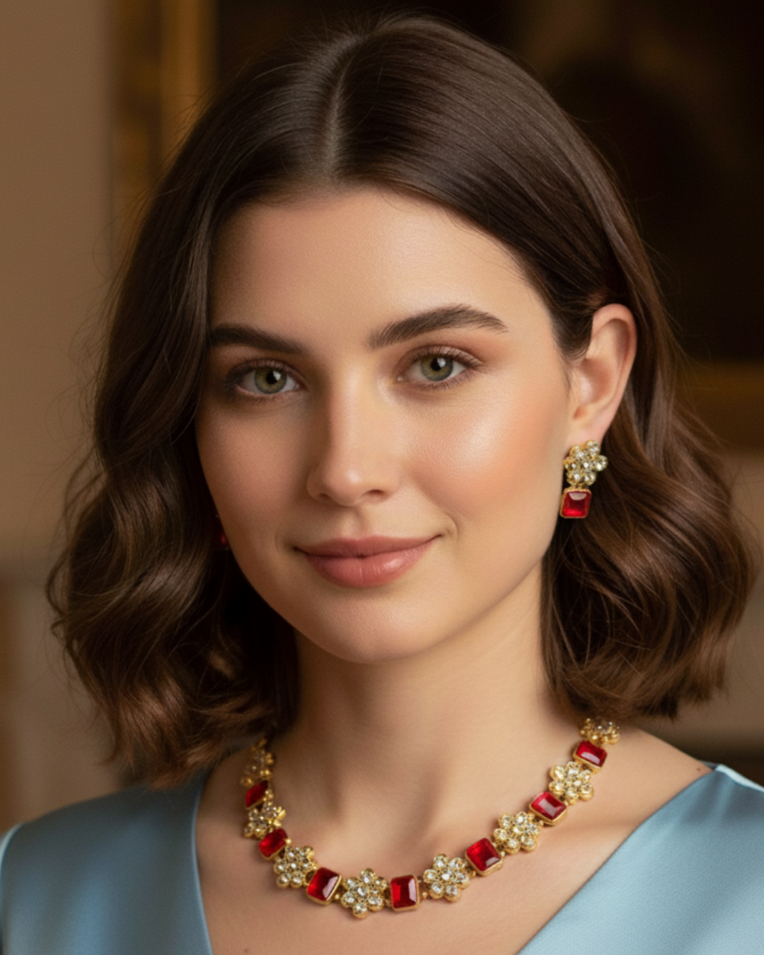 Radiant Crystal & Floral Gold-Tone Set