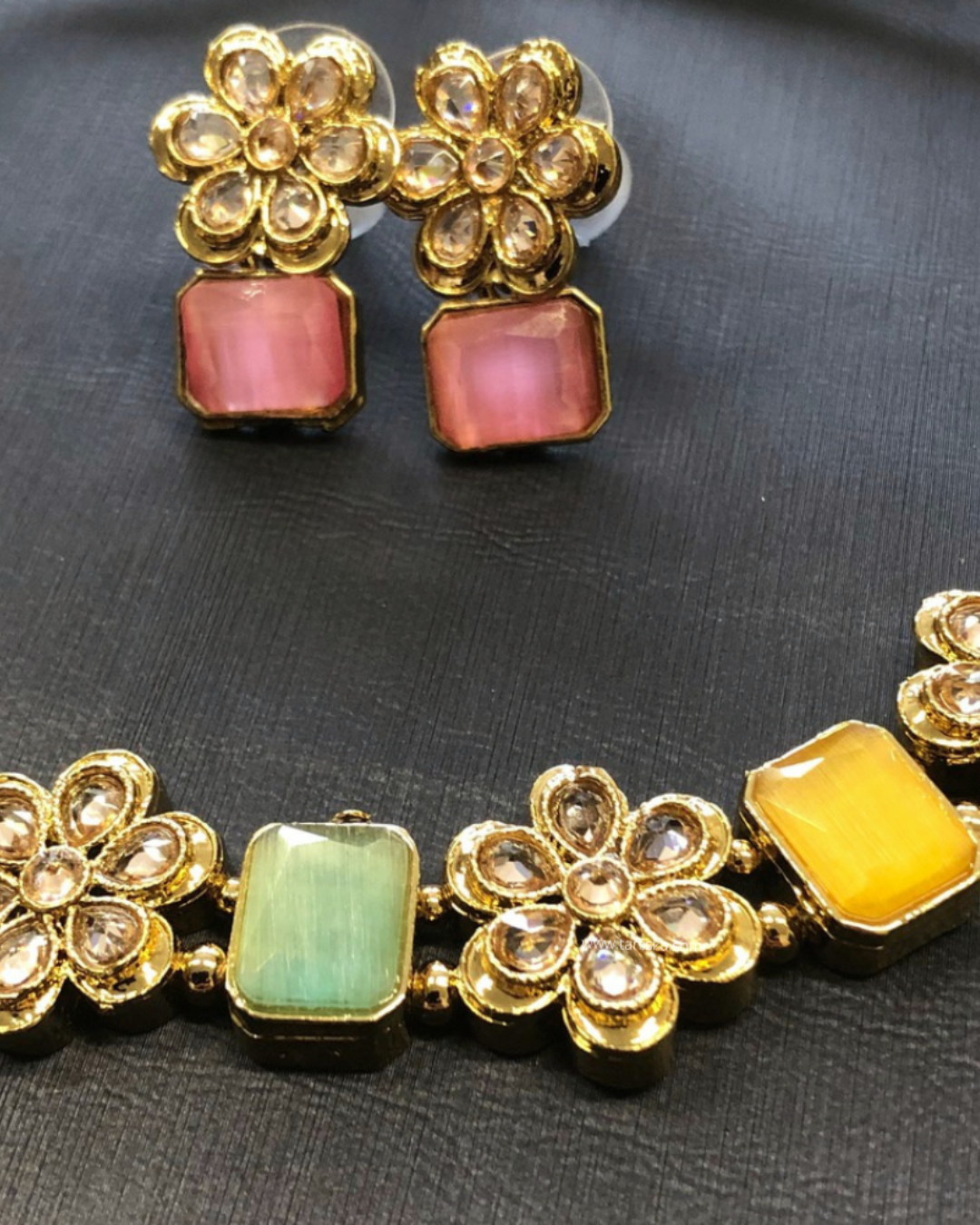 Radiant Crystal & Floral Gold-Tone Set
