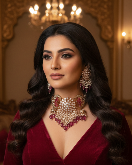 ARSHPREET Ruby Uncut-Kundan Necklace/Choker Set