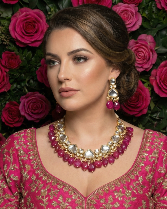 MEEREN Victorian Choker Necklace Set (Hot Pink)