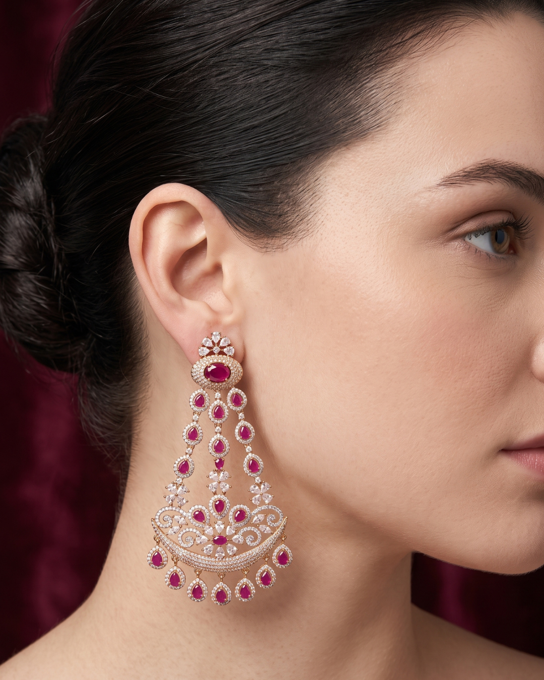 Cubic Zirconia Statement Earrings - Hot Pink / Rose Gold