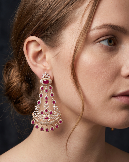 Cubic Zirconia Statement Earrings - Hot Pink / Rose Gold