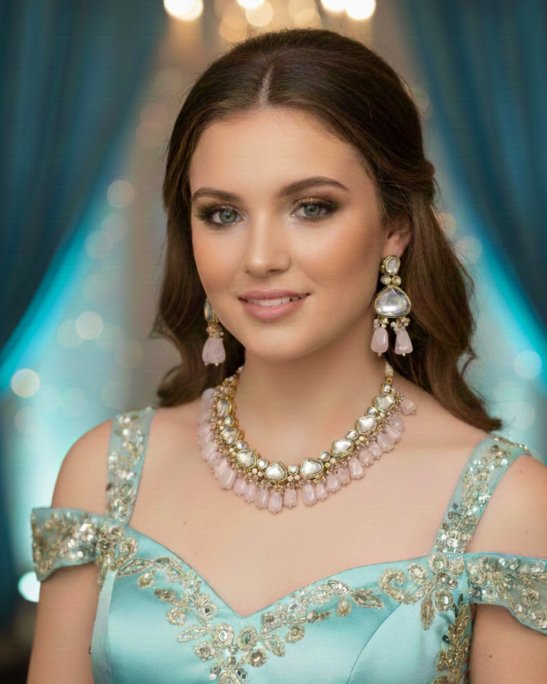 MEEREN Victorian Choker Necklace Set (Baby Pink)