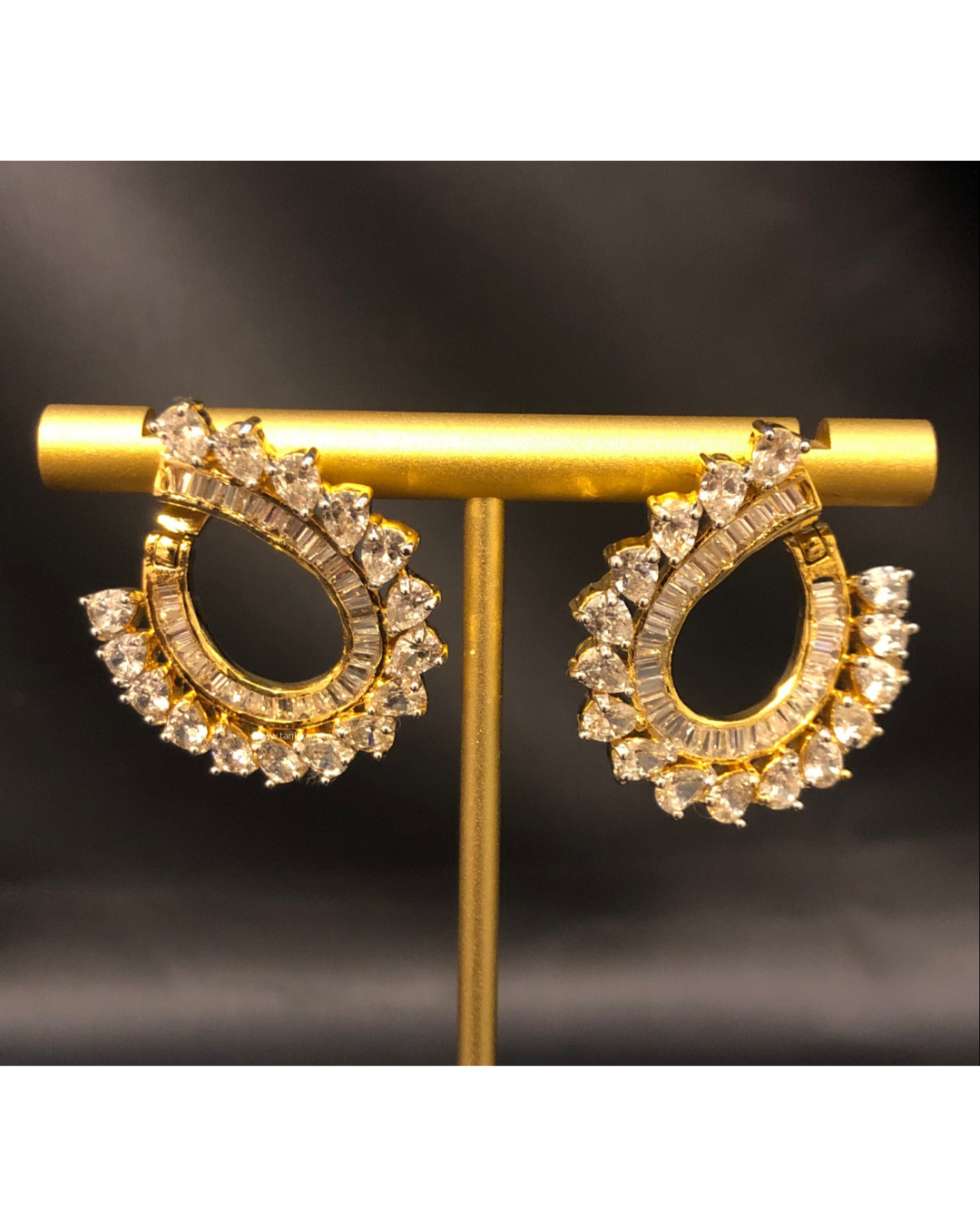 Cubic Zirconia Statement Earrings - Golden