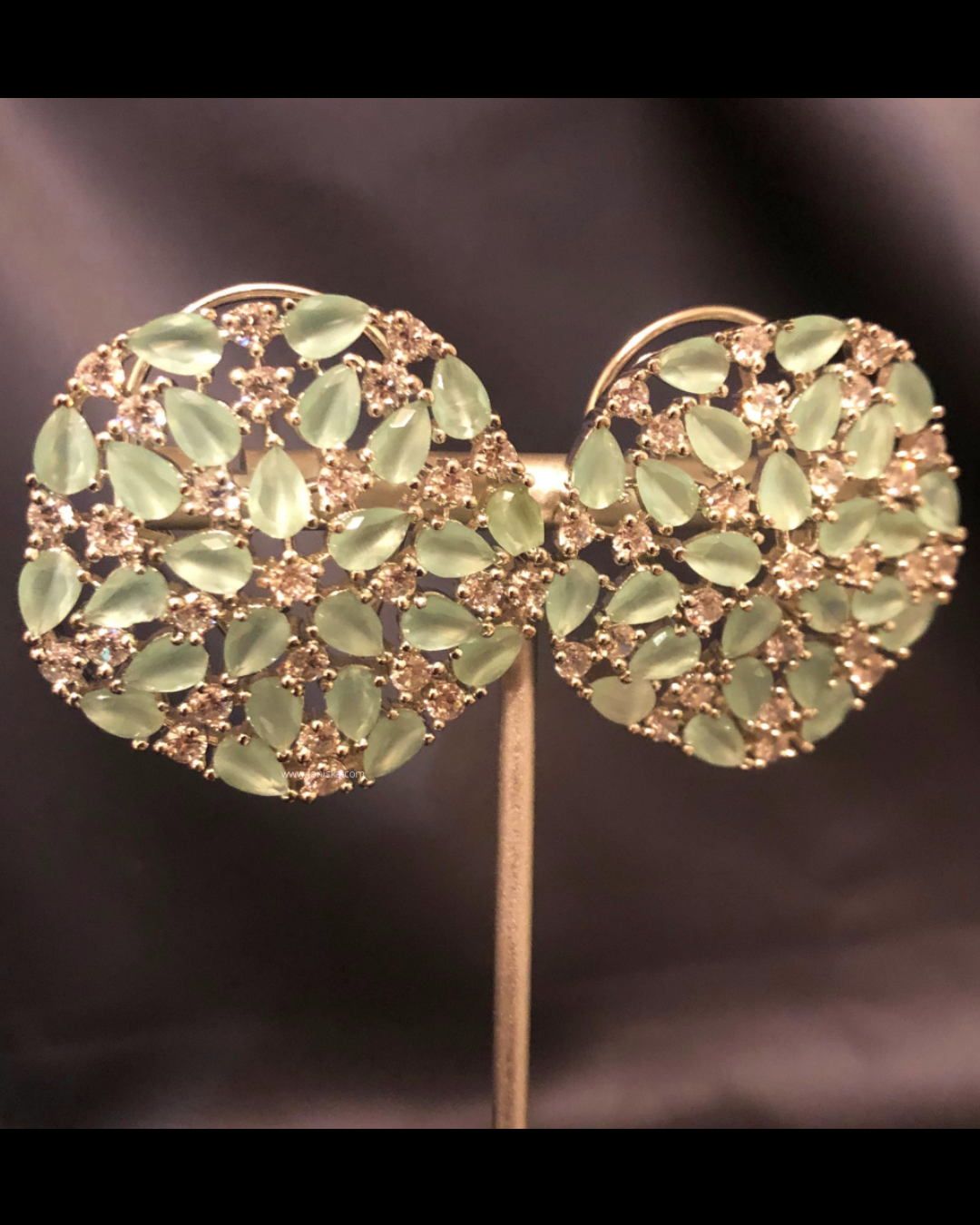 Cubic Zirconia Statement Earrings - Mint / Silver