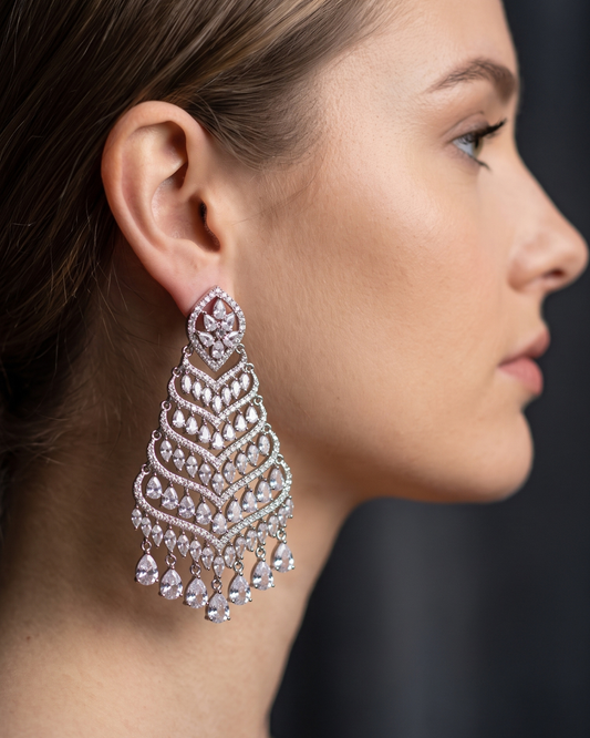Cubic Zirconia Statement Earrings - Silver