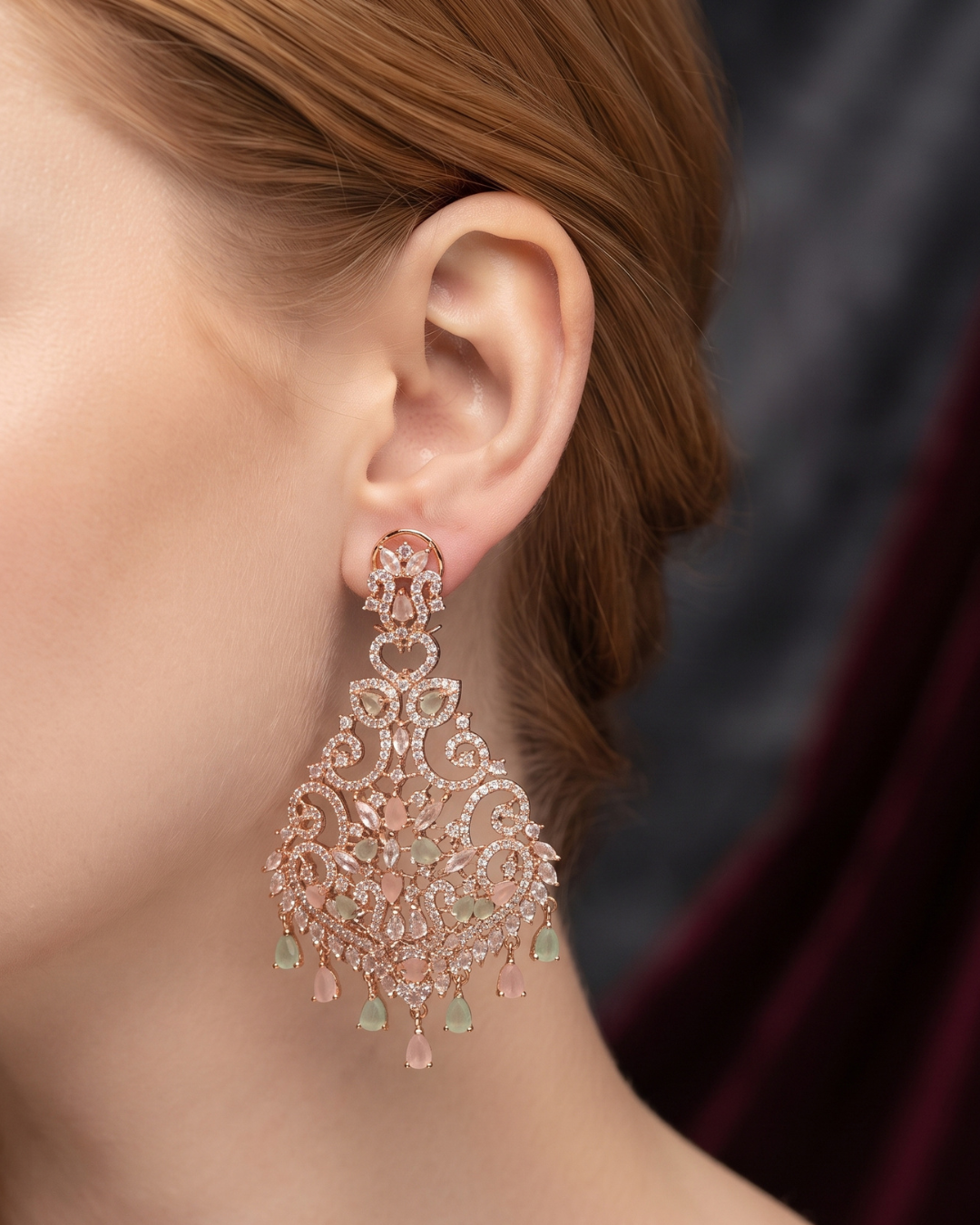 Cubic Zirconia Statement Earrings - Rose Gold/Pink-Mint
