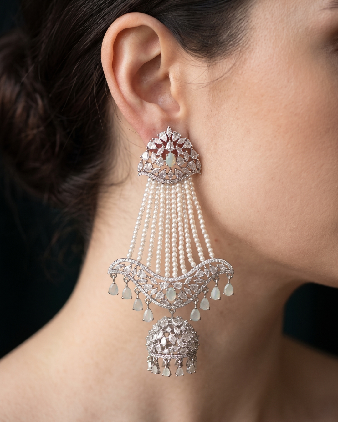 Cubic Zirconia Statement Earrings - Misty Grey / Silver