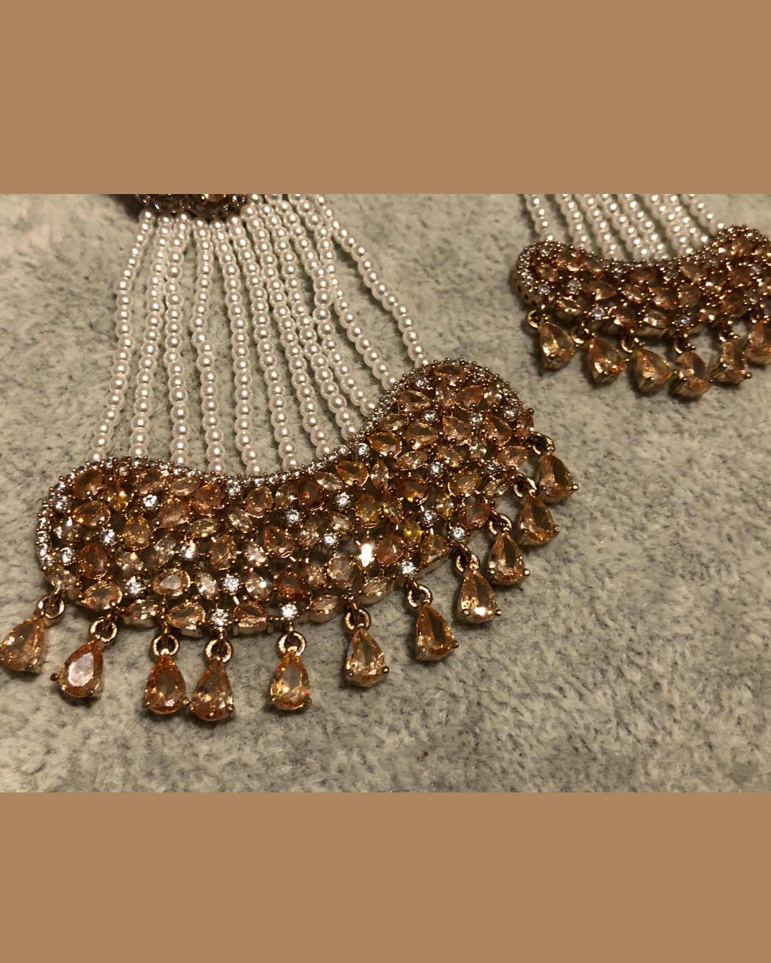 American Diamond Style Necklace Set - Rose Gold