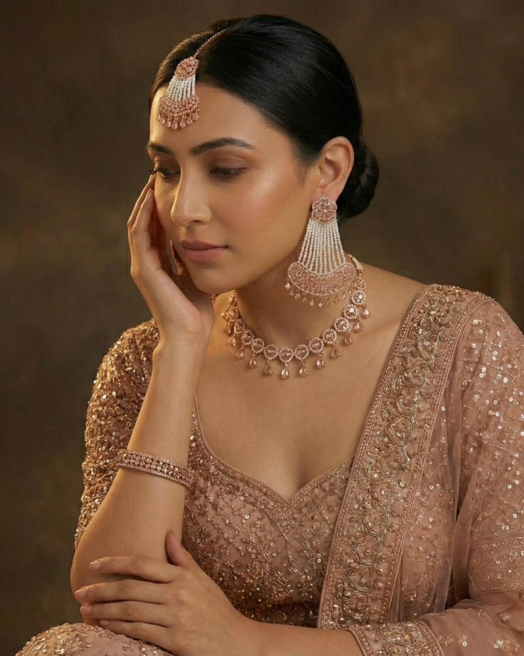 American Diamond Style Necklace Set - Rose Gold