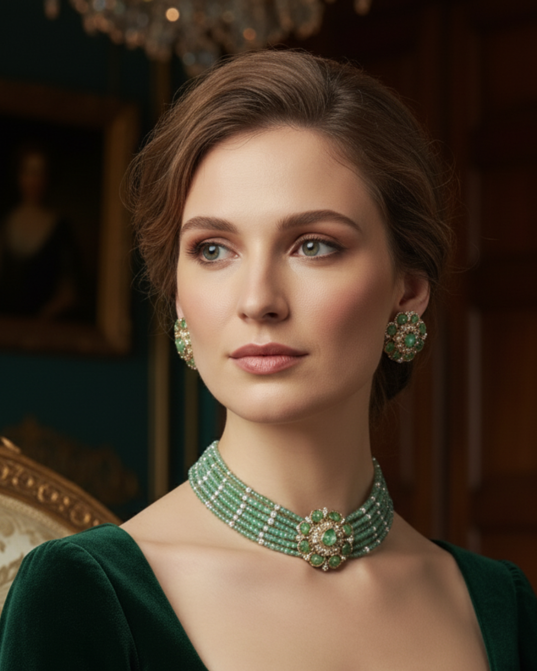 Victorian Traditional Kundan Necklace Set - Mint