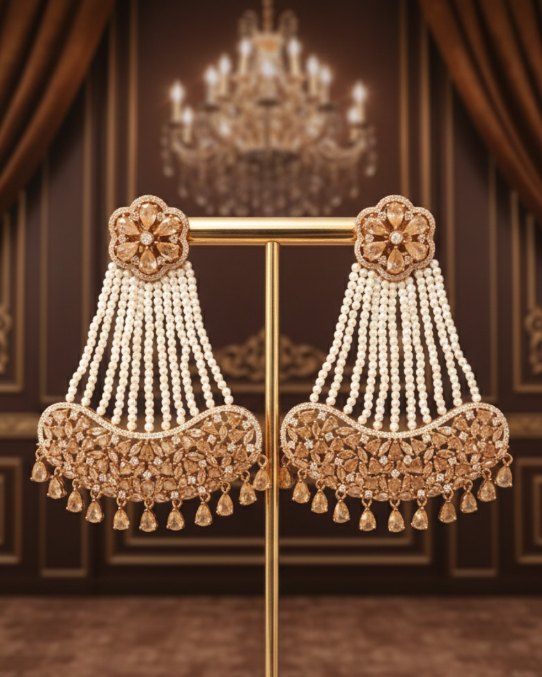 American Diamond Style Necklace Set - Rose Gold
