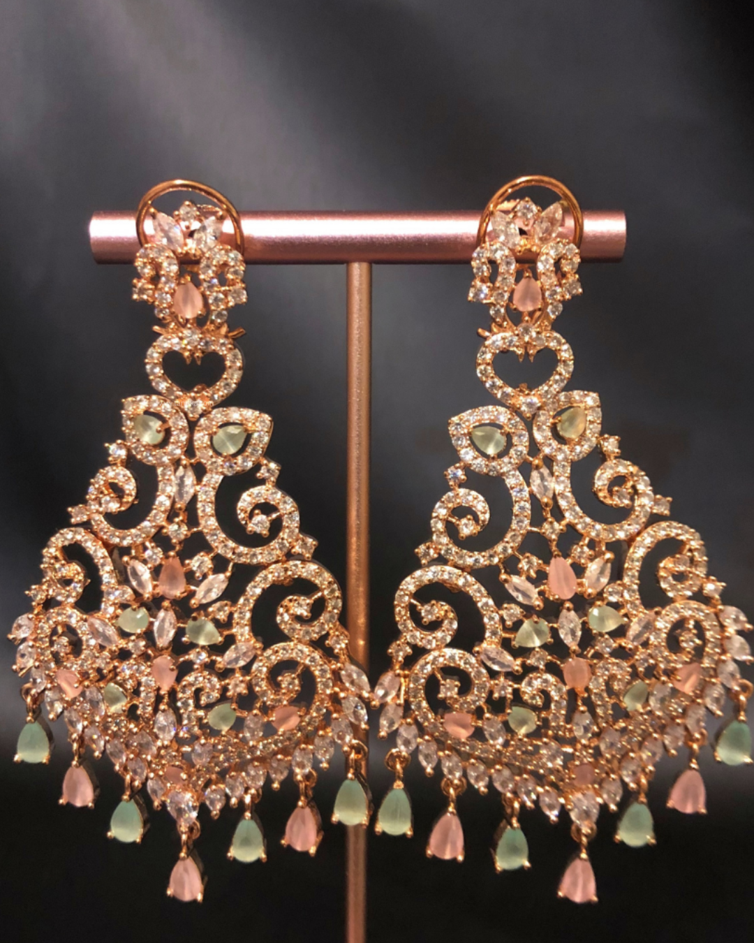 Cubic Zirconia Statement Earrings - Rose Gold/Pink-Mint