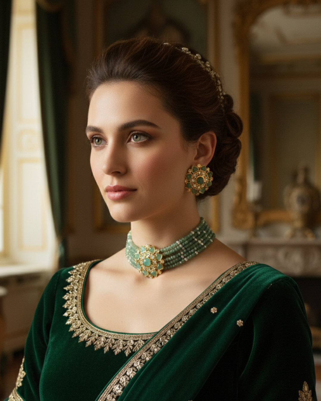 Victorian Traditional Kundan Necklace Set - Mint