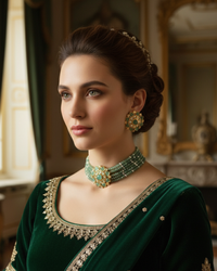 Victorian Traditional Kundan Necklace Set - Mint