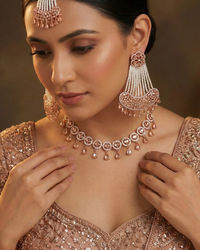 American Diamond Style Necklace Set - Rose Gold