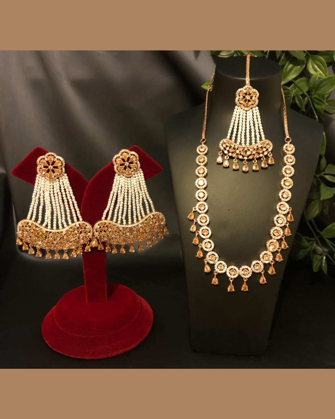 American Diamond Style Necklace Set - Rose Gold