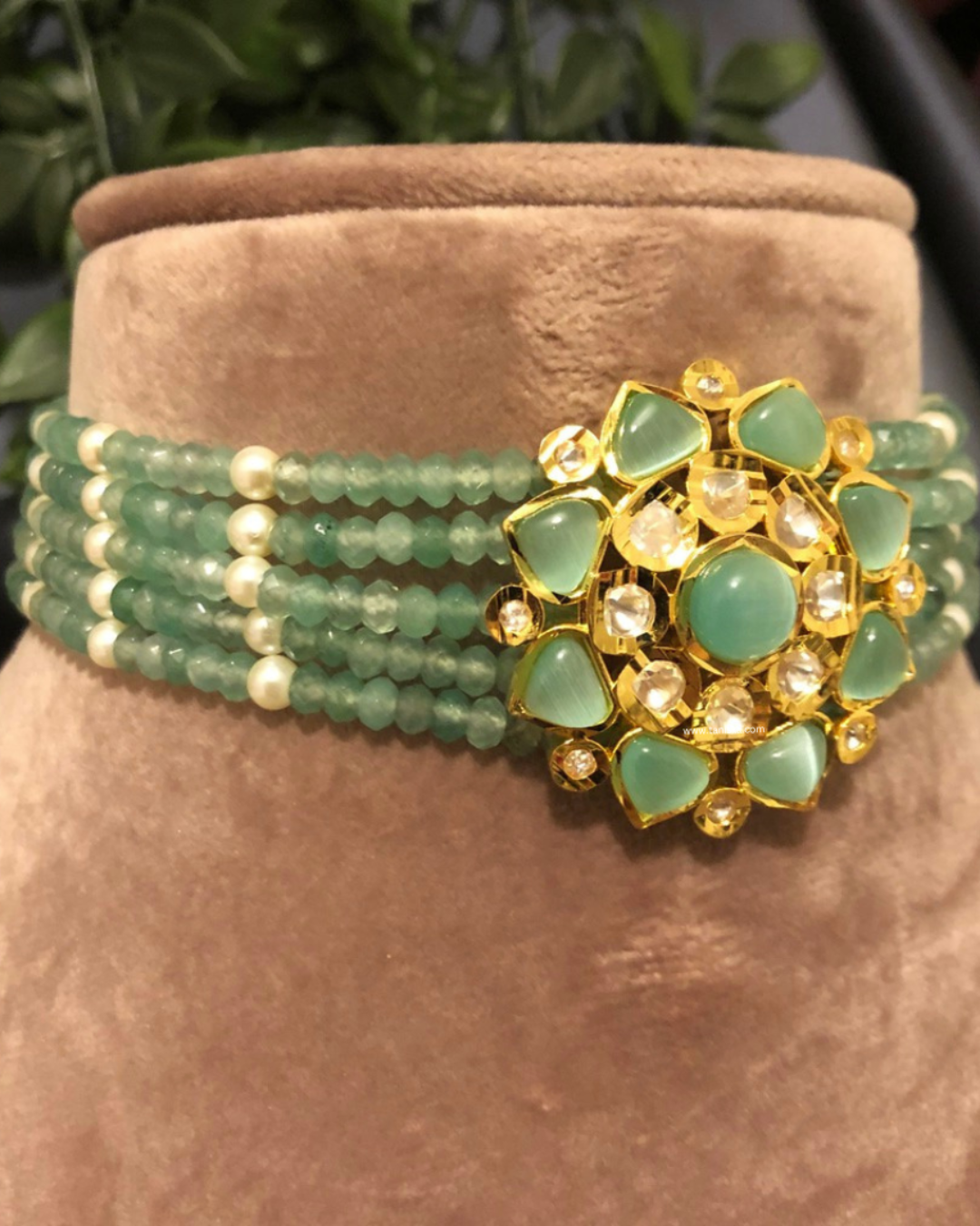 Victorian Traditional Kundan Necklace Set - Mint