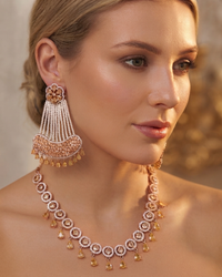 American Diamond Style Necklace Set - Rose Gold