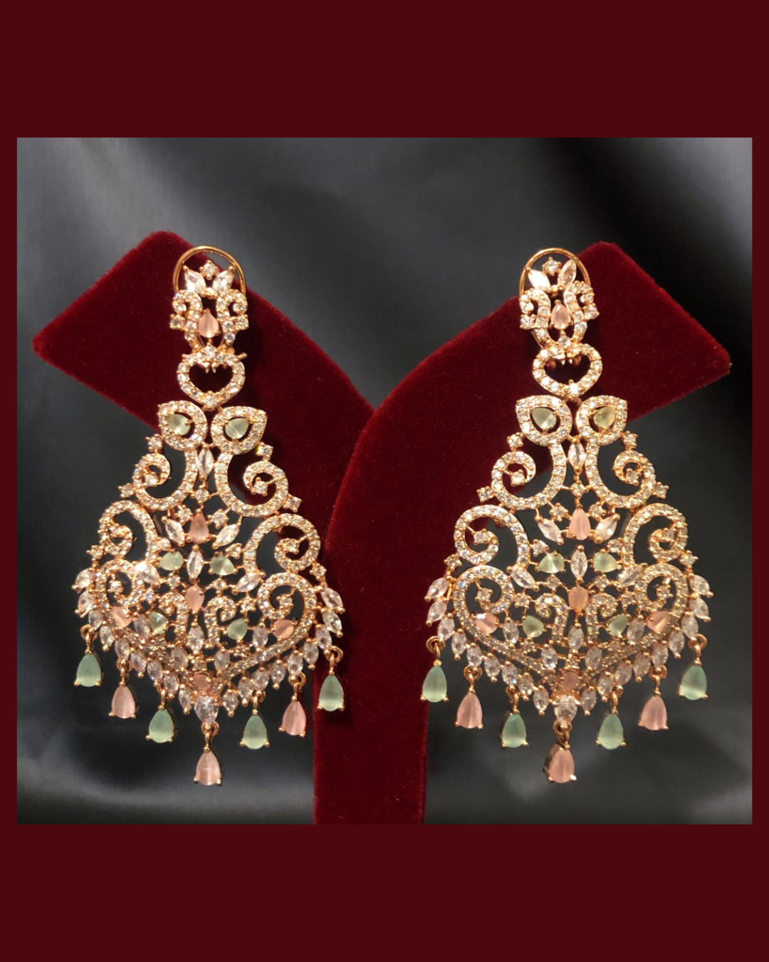 Cubic Zirconia Statement Earrings - Rose Gold/Pink-Mint