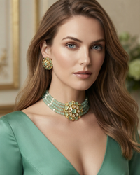 Victorian Traditional Kundan Necklace Set - Mint