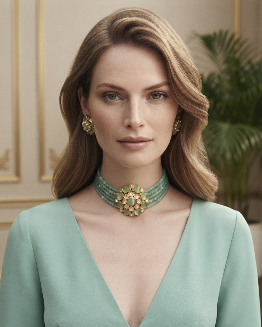 Victorian Traditional Kundan Necklace Set - Mint