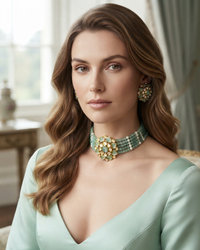 Victorian Traditional Kundan Necklace Set - Mint