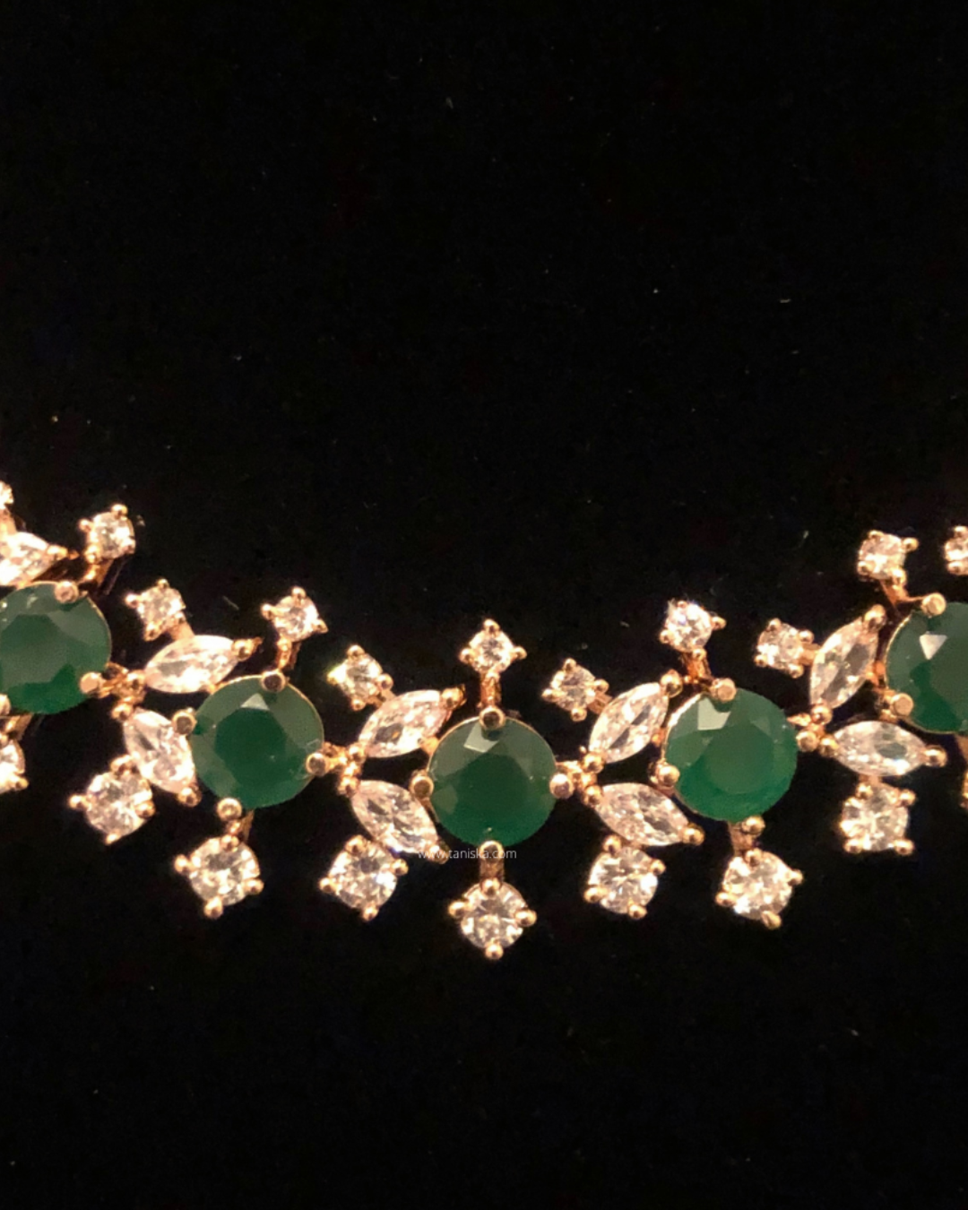 American Diamond Style Necklace (Necklace ONLY) - Rose Gold / Emerald Green