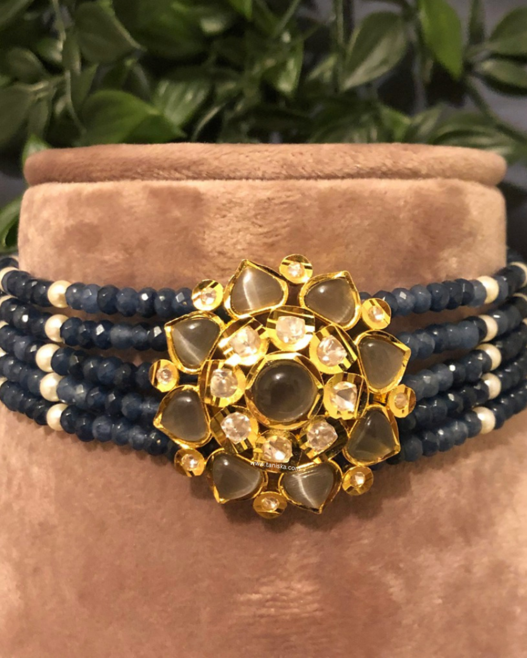 Victorian Traditional Kundan Necklace Set - Charcoal Grey