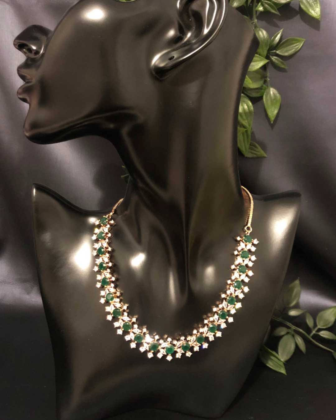 American Diamond Style Necklace (Necklace ONLY) - Rose Gold / Emerald Green