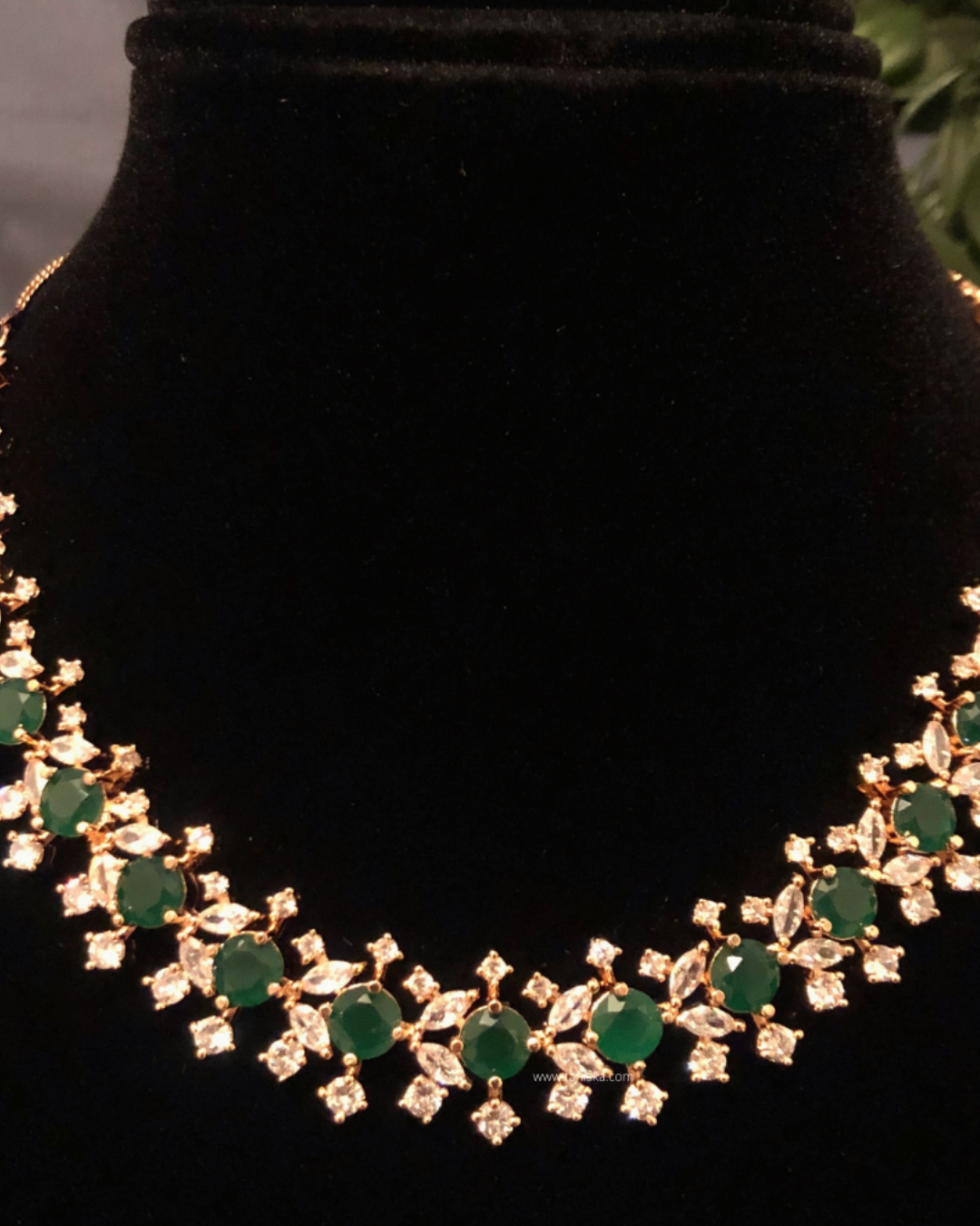 American Diamond Style Necklace (Necklace ONLY) - Rose Gold / Emerald Green