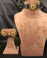 Victorian Traditional Kundan Necklace Set - Charcoal Grey
