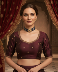 Victorian Traditional Kundan Necklace Set - Charcoal Grey