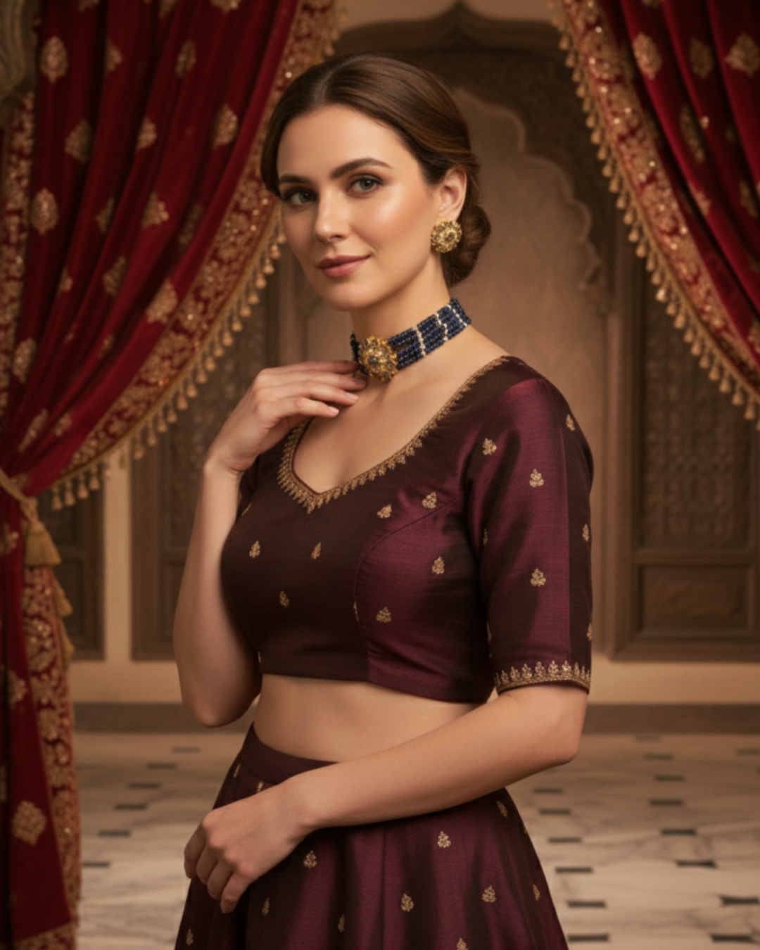 Victorian Traditional Kundan Necklace Set - Charcoal Grey