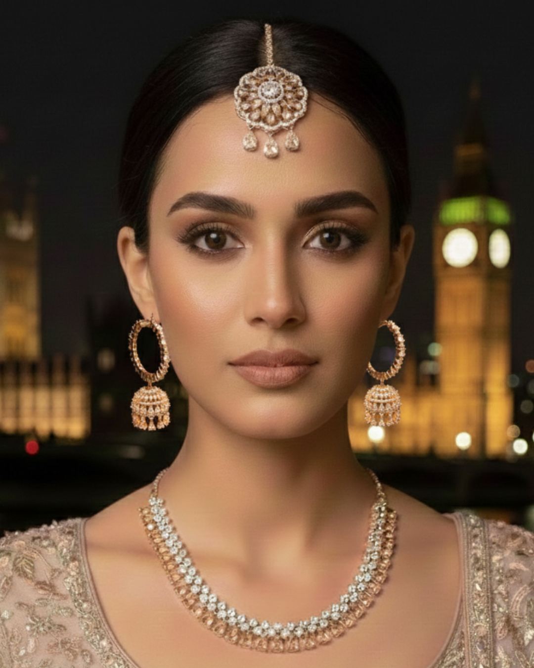 American Diamond Style Necklace Set - Rose Gold