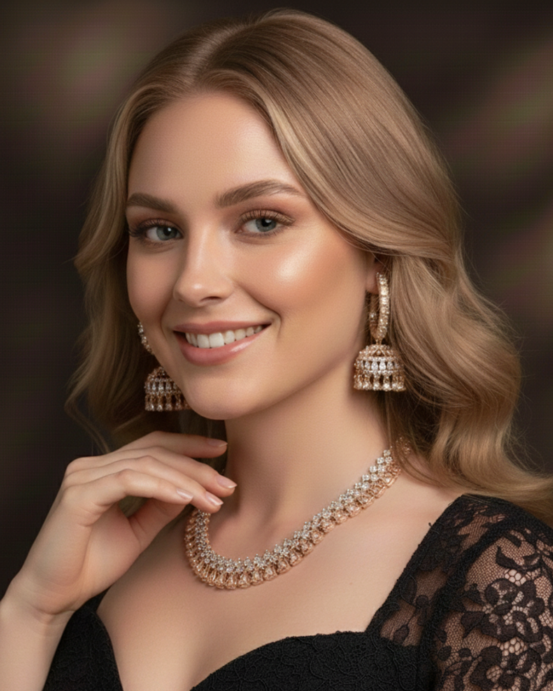 American Diamond Style Necklace Set - Rose Gold