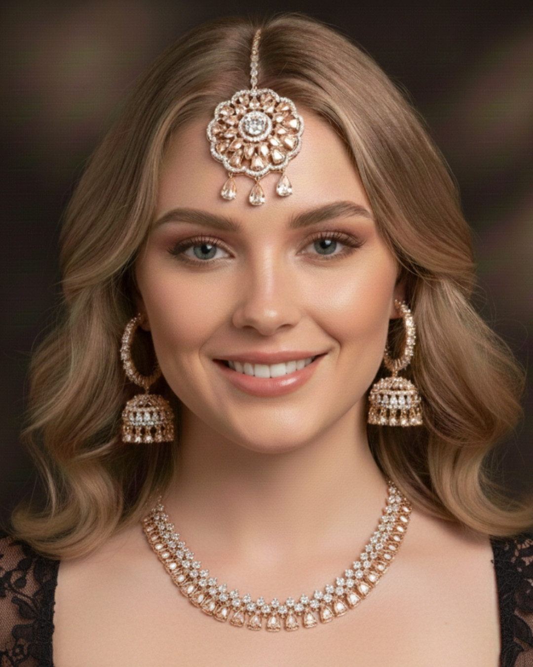 American Diamond Style Necklace Set - Rose Gold