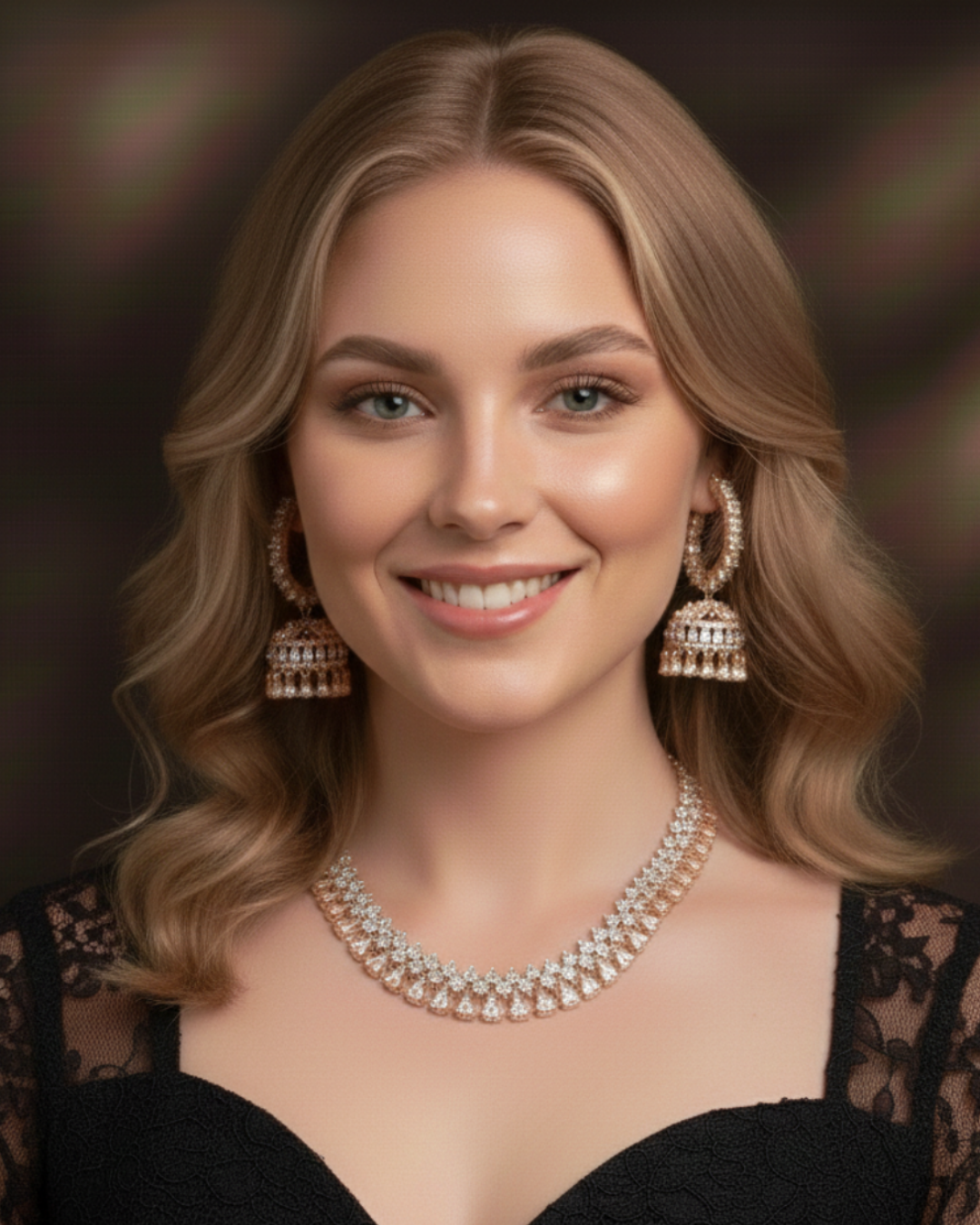 American Diamond Style Necklace Set - Rose Gold