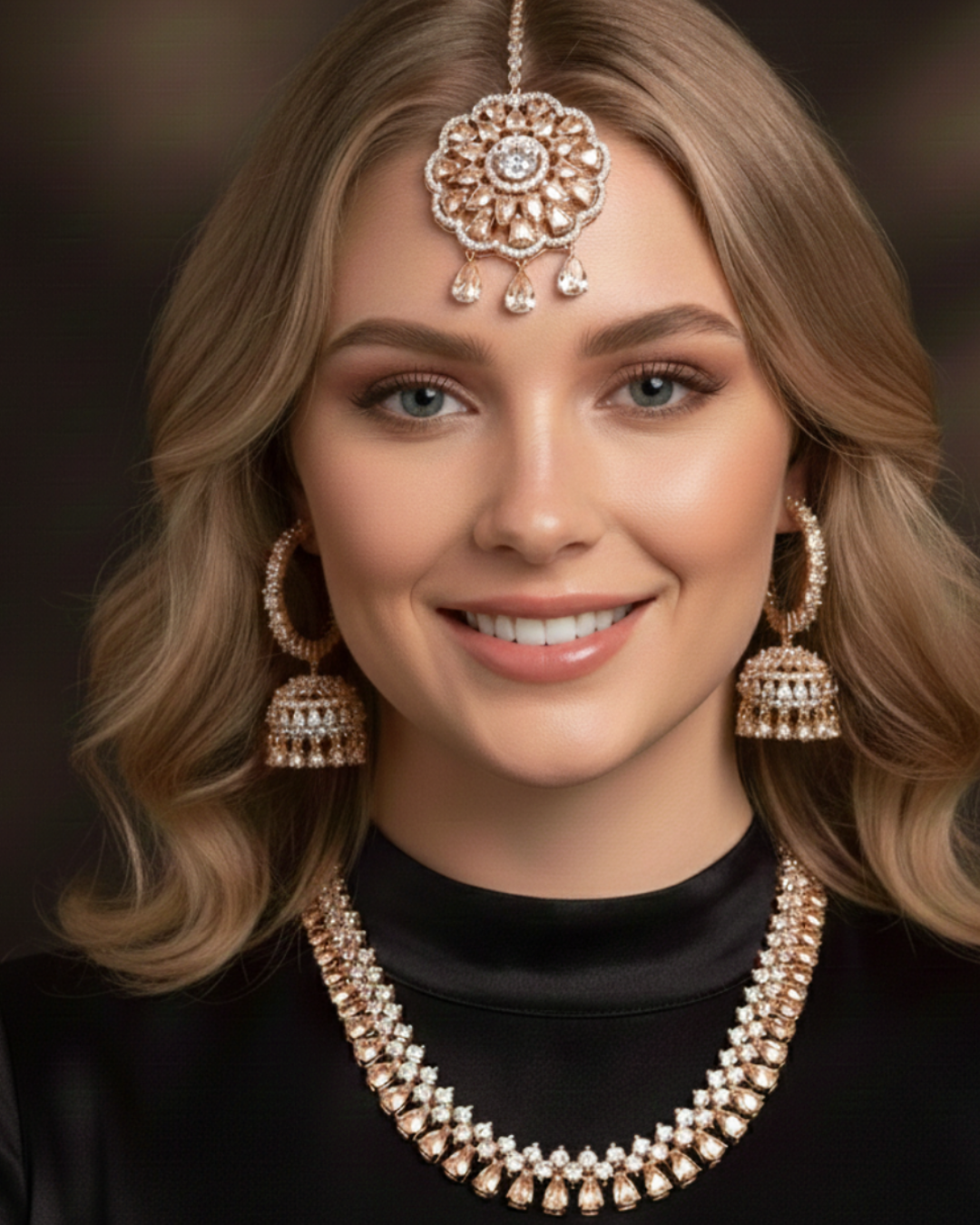 American Diamond Style Necklace Set - Rose Gold