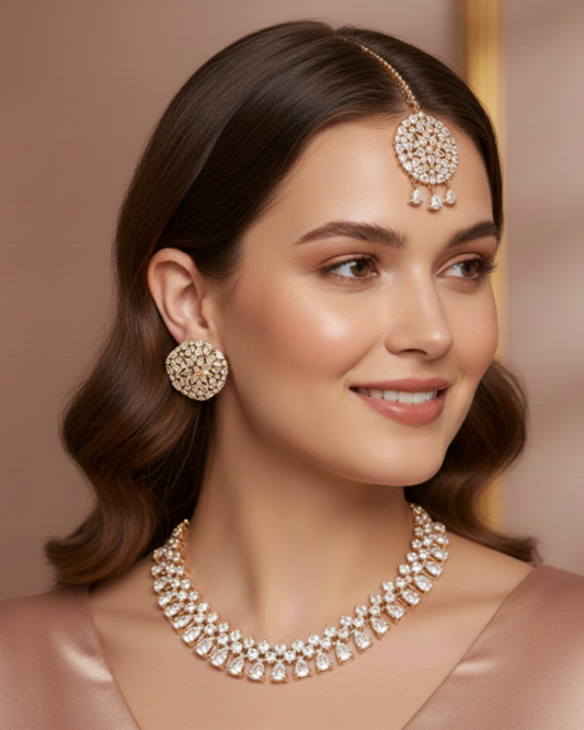 American Diamond Style Necklace Set - Rose Gold