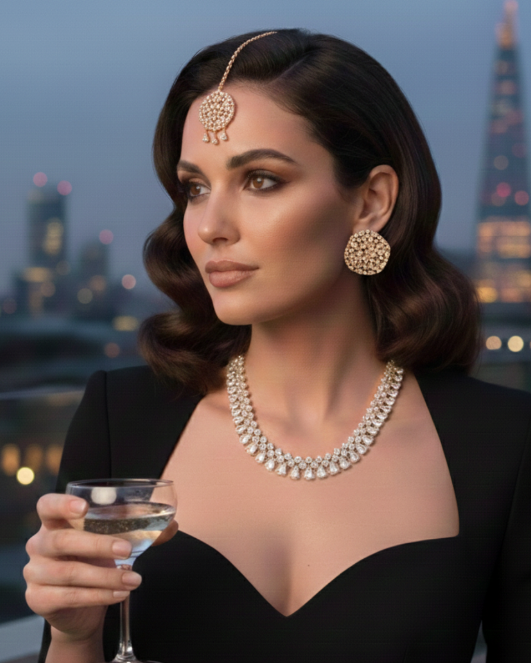 American Diamond Style Necklace Set - Rose Gold