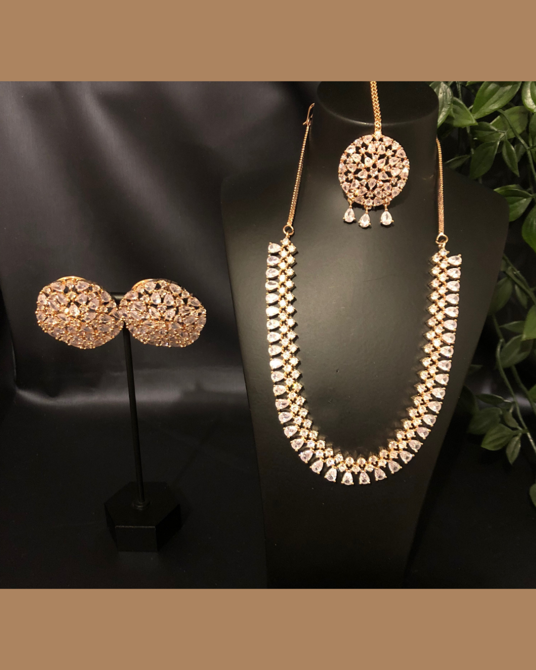 American Diamond Style Necklace Set - Rose Gold
