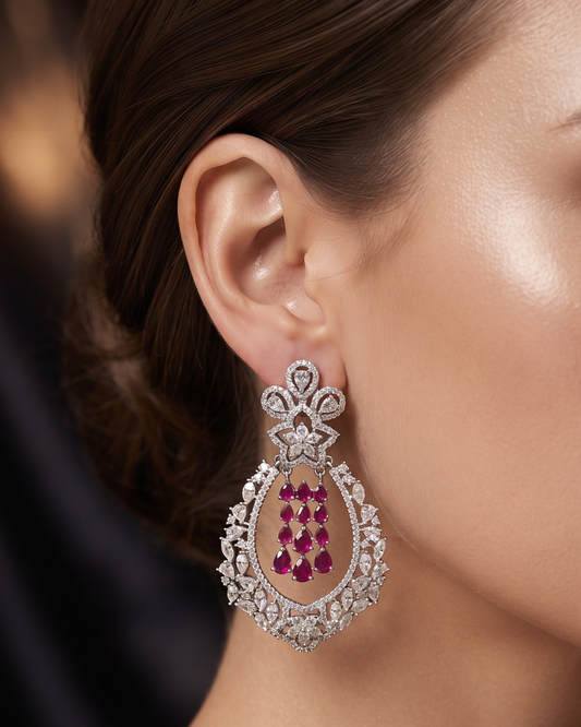 Cubic Zirconia Statement Earrings - Hot Pink / Silver