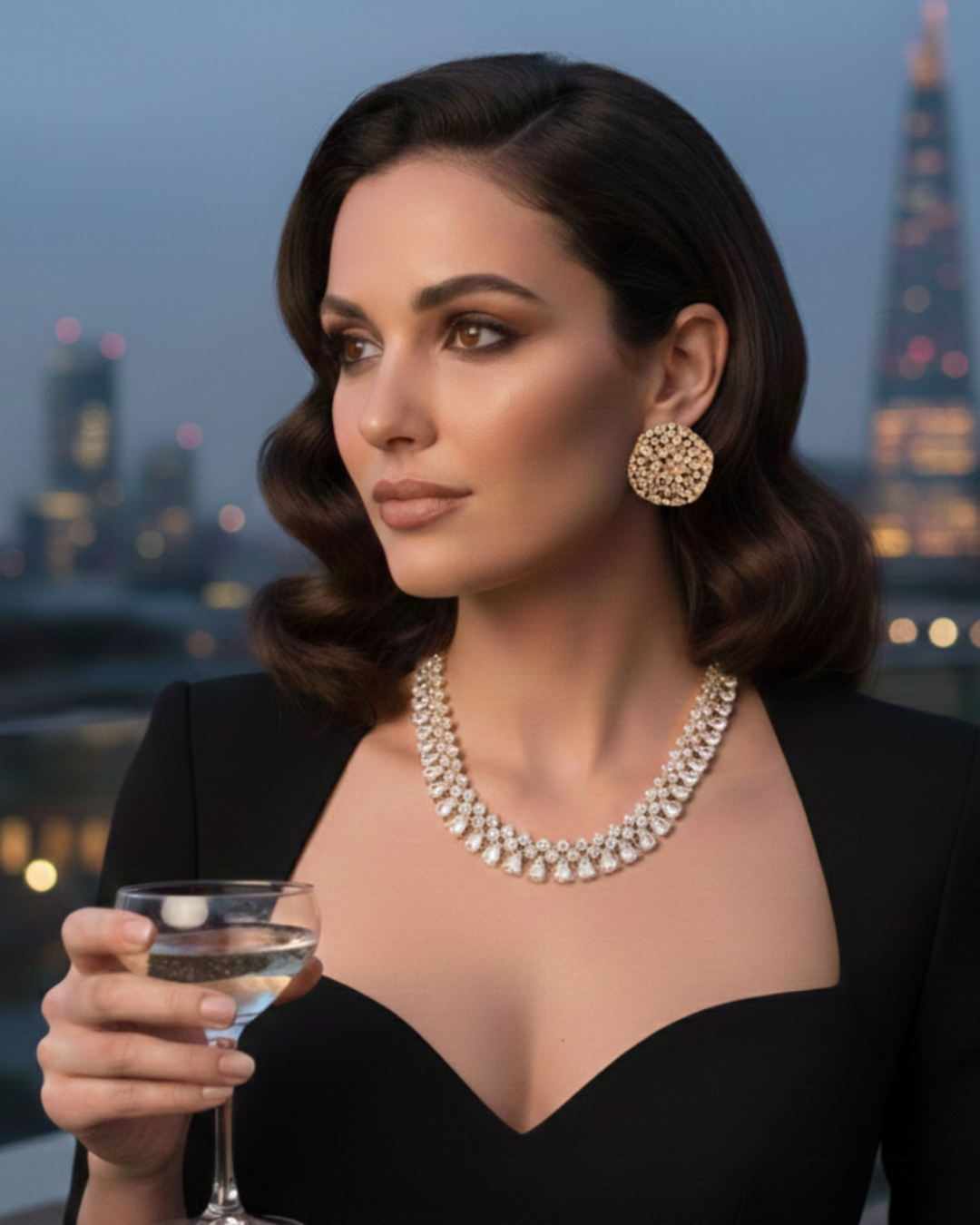 American Diamond Style Necklace Set - Rose Gold