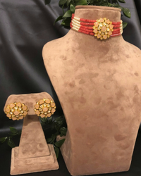 Victorian Traditional Kundan Necklace Set - Coral Peach Tone